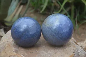 Polished Blue Lazulite Spheres  x 2 From Madagascar