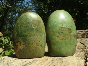 Polished Green Chrysoprase Standing Free Forms  x 2 From Madagascar