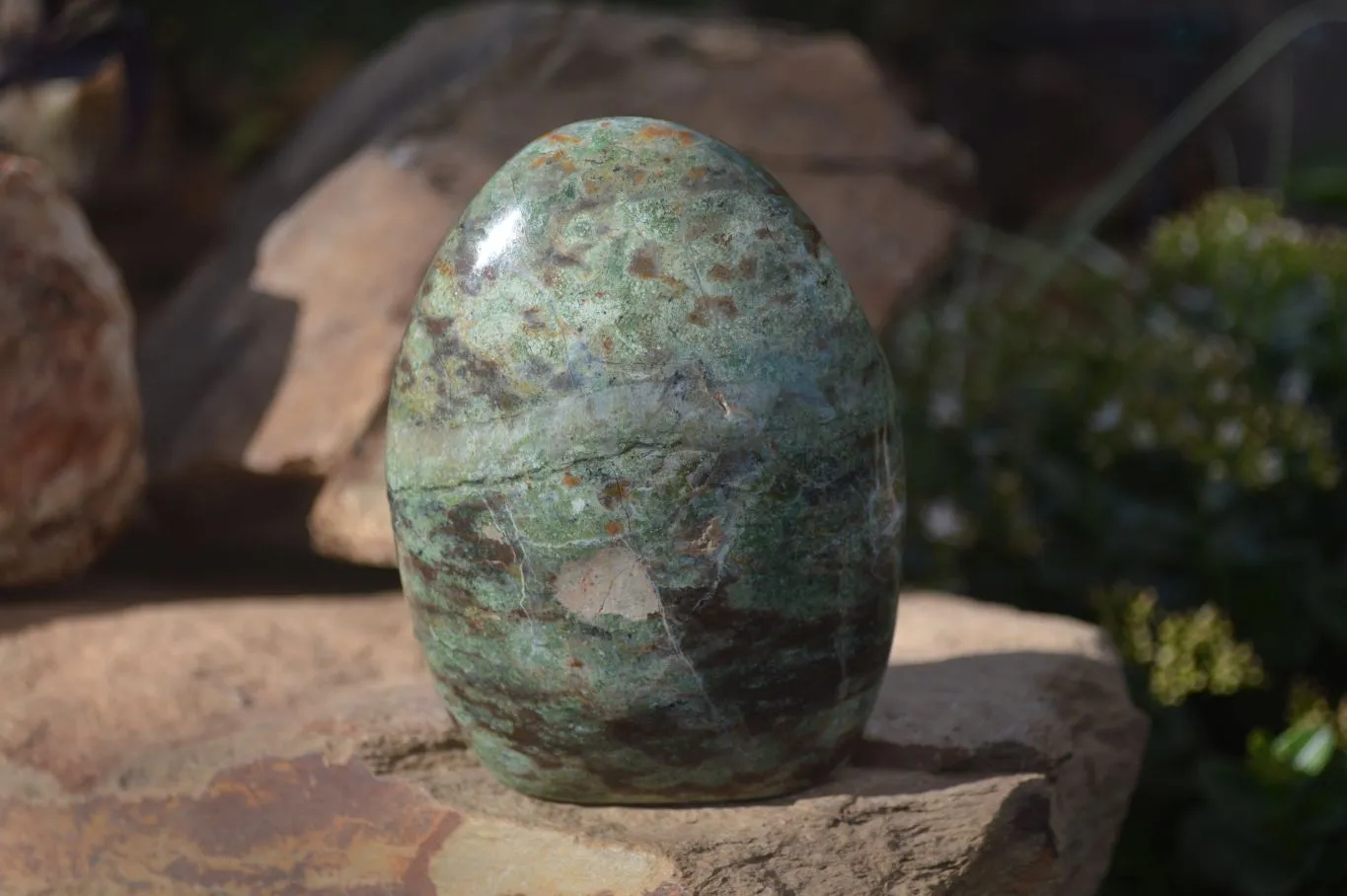 Polished Green Chrysoprase Standing Free Forms  x 3 From Ambatondrazaka, Madagascar