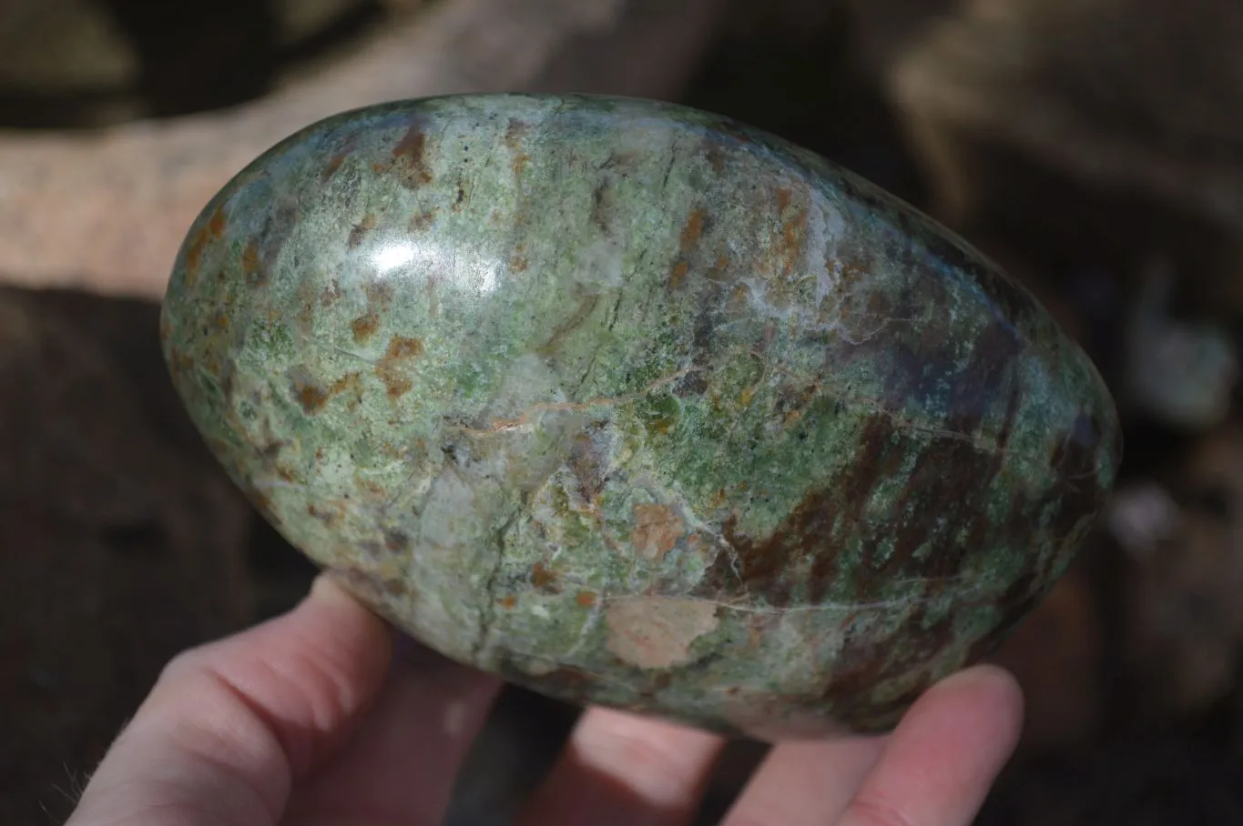 Polished Green Chrysoprase Standing Free Forms  x 3 From Ambatondrazaka, Madagascar