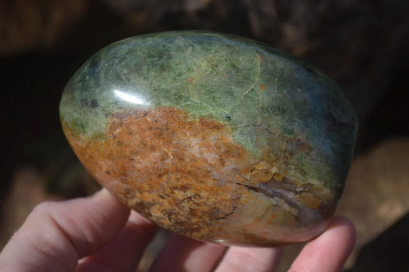 Polished Green Chrysoprase Standing Free Forms  x 3 From Ambatondrazaka, Madagascar