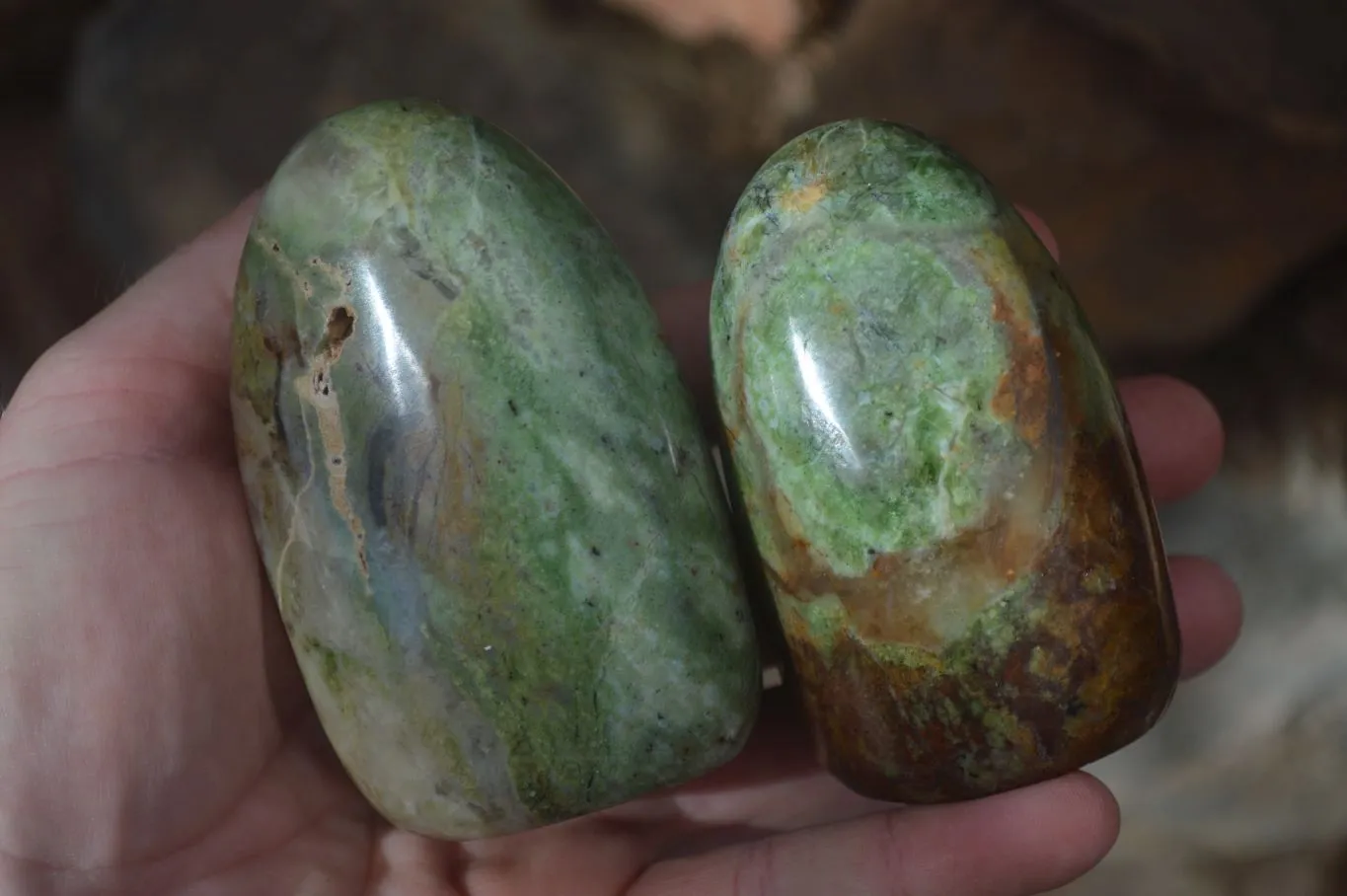 Polished Green Chrysoprase Standing Free Forms  x 6 From Madagascar