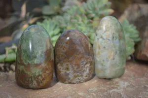 Polished Green Chrysoprase Standing Free Forms  x 6 From Madagascar