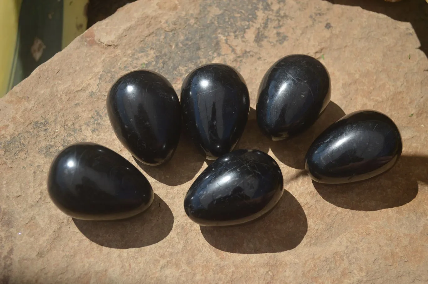 Polished Schorl Black Tourmaline Eggs x 6 From Madagascar