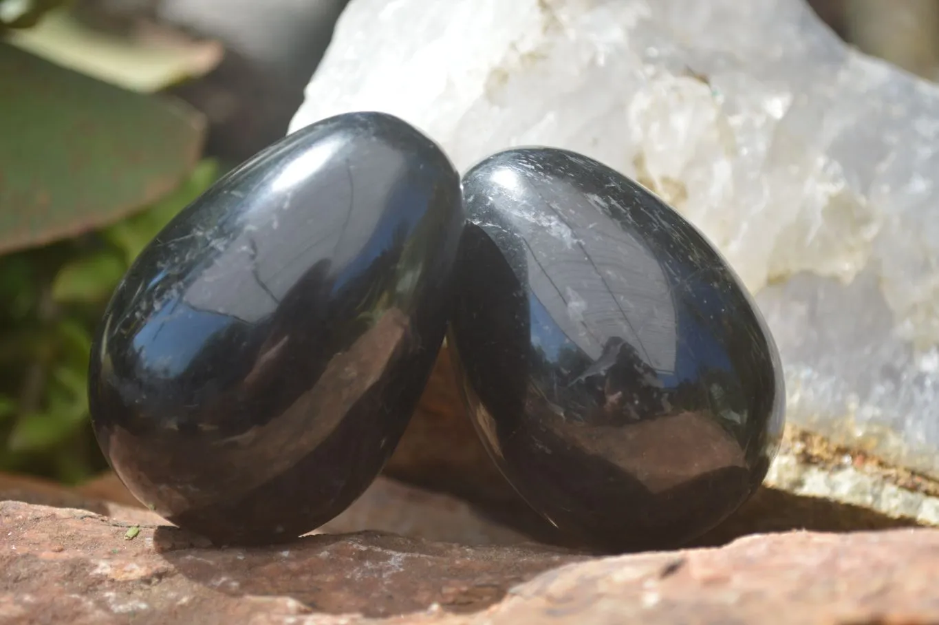 Polished Schorl Black Tourmaline Eggs x 6 From Madagascar