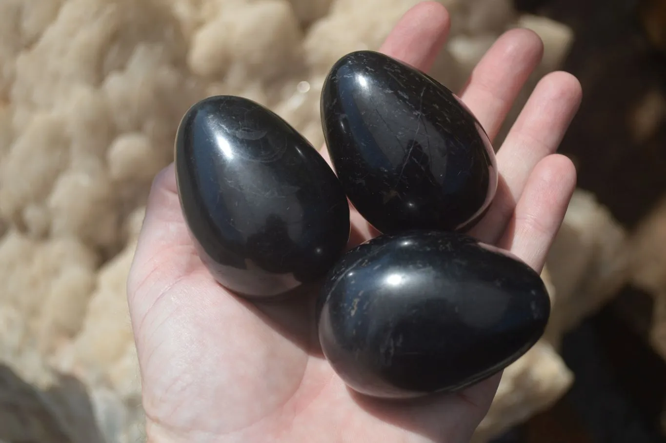 Polished Schorl Black Tourmaline Eggs x 6 From Madagascar