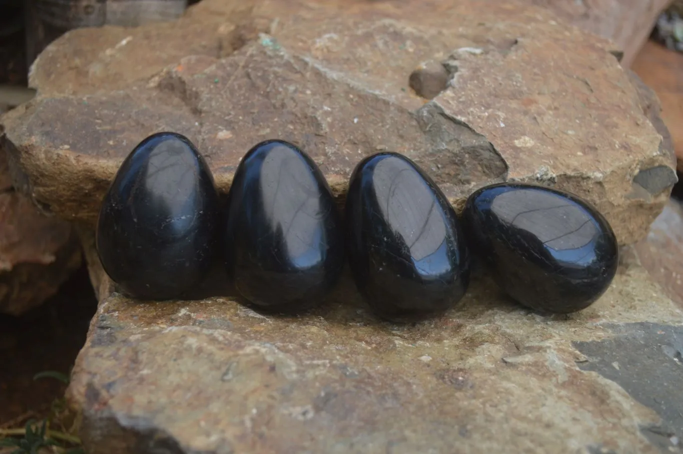 Polished Schorl Black Tourmaline Eggs x 6 From Madagascar