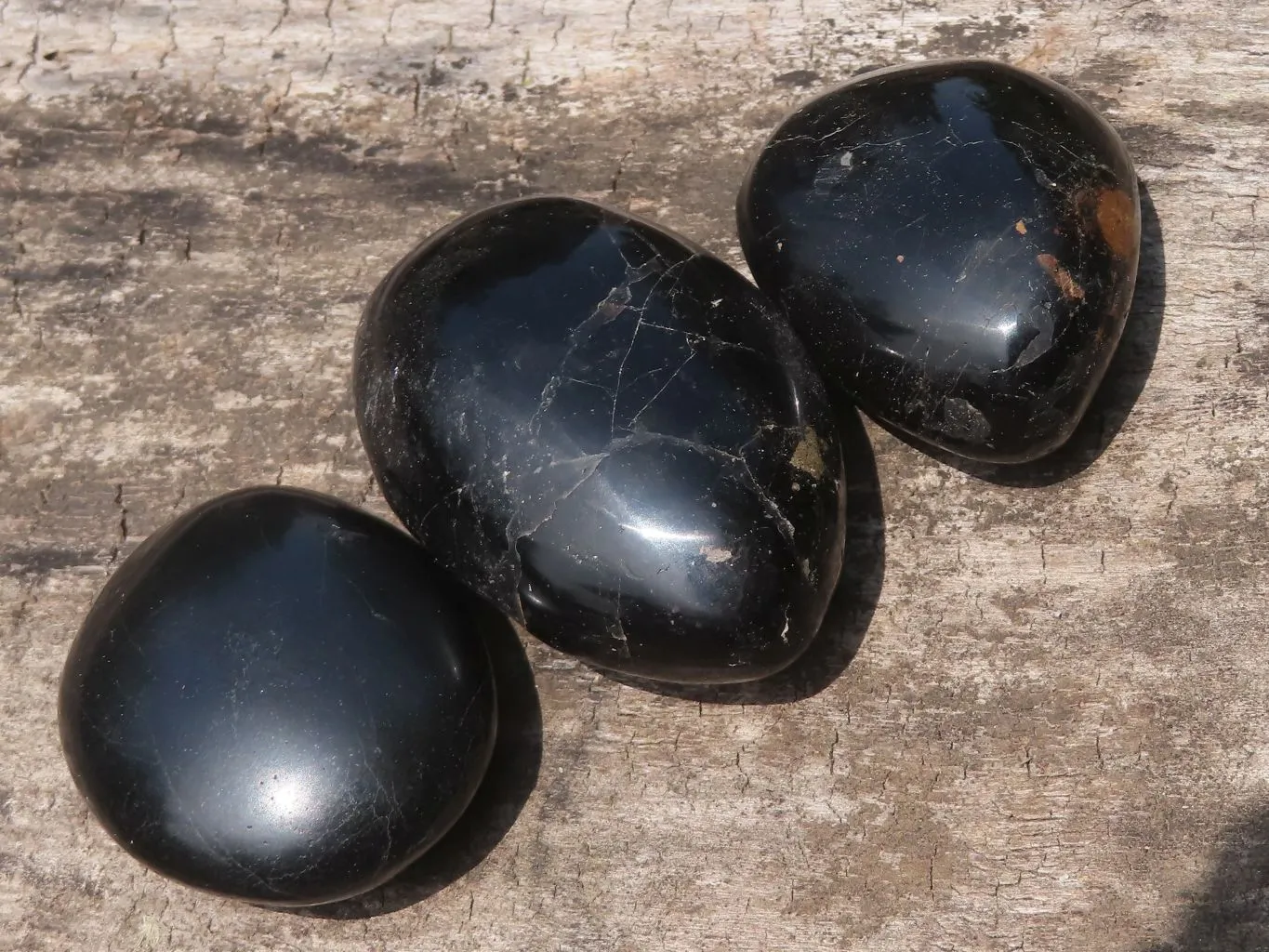 Polished Schorl Black Tourmaline Galet / Palm Stones x 35 From Madagascar