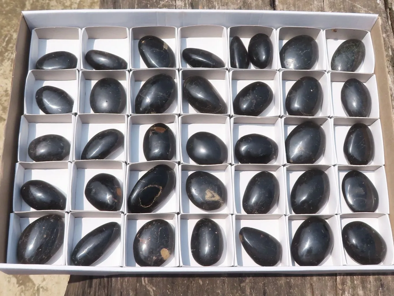 Polished Schorl Black Tourmaline Galet / Palm Stones x 35 From Madagascar