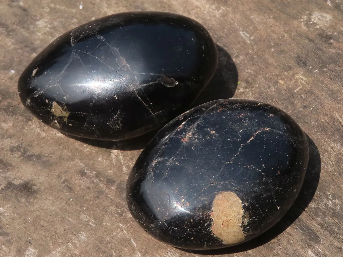 Polished Schorl Black Tourmaline Galet / Palm Stones x 35 From Madagascar