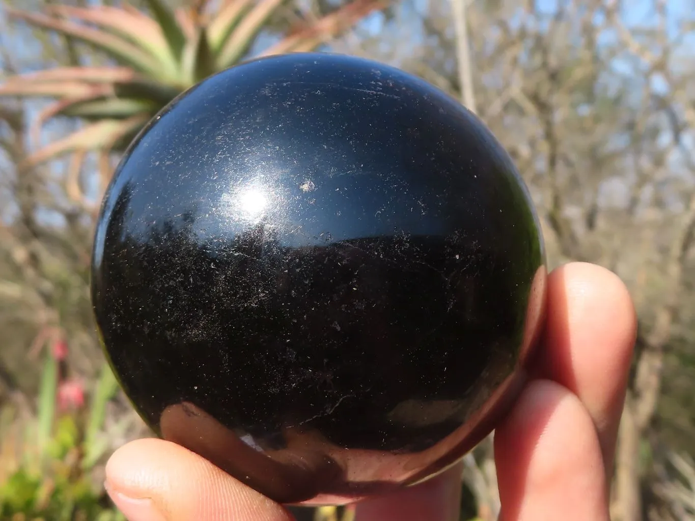 Polished  Schorl Black Tourmaline Spheres x 3 From Madagascar