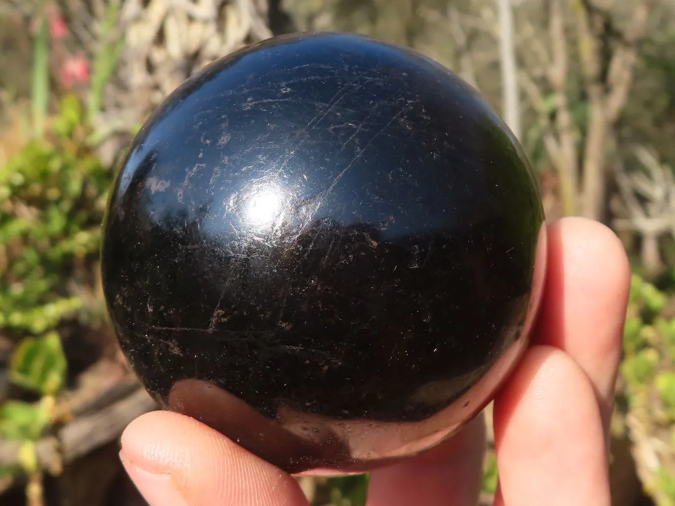 Polished  Schorl Black Tourmaline Spheres x 3 From Madagascar