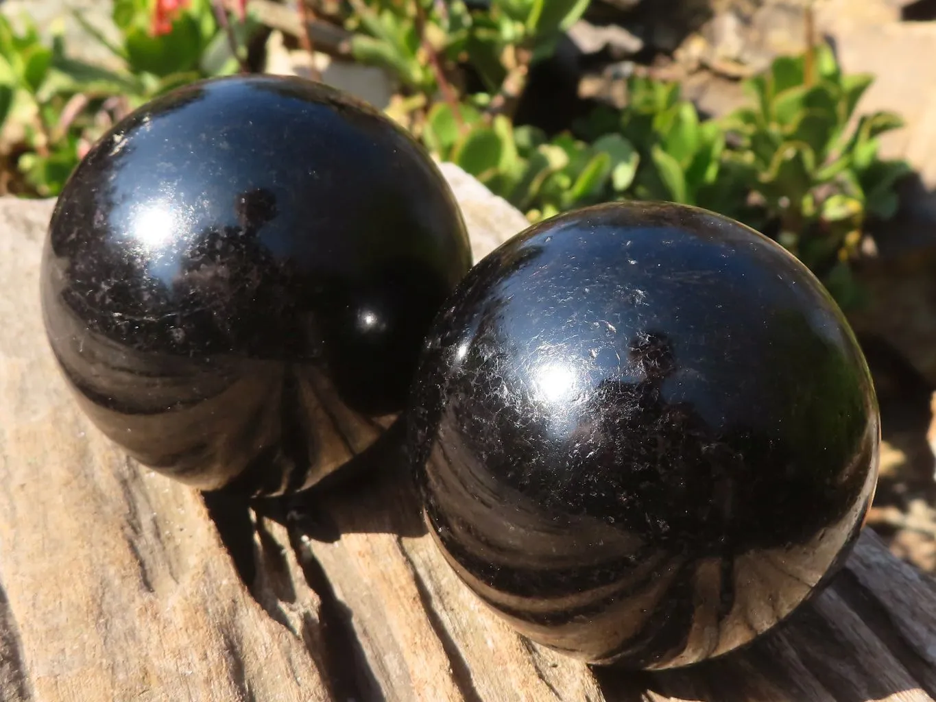 Polished  Schorl Black Tourmaline Spheres x 3 From Madagascar