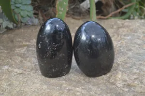 Polished Schorl Black Tourmaline Standing Free Forms x 2 From Madagascar