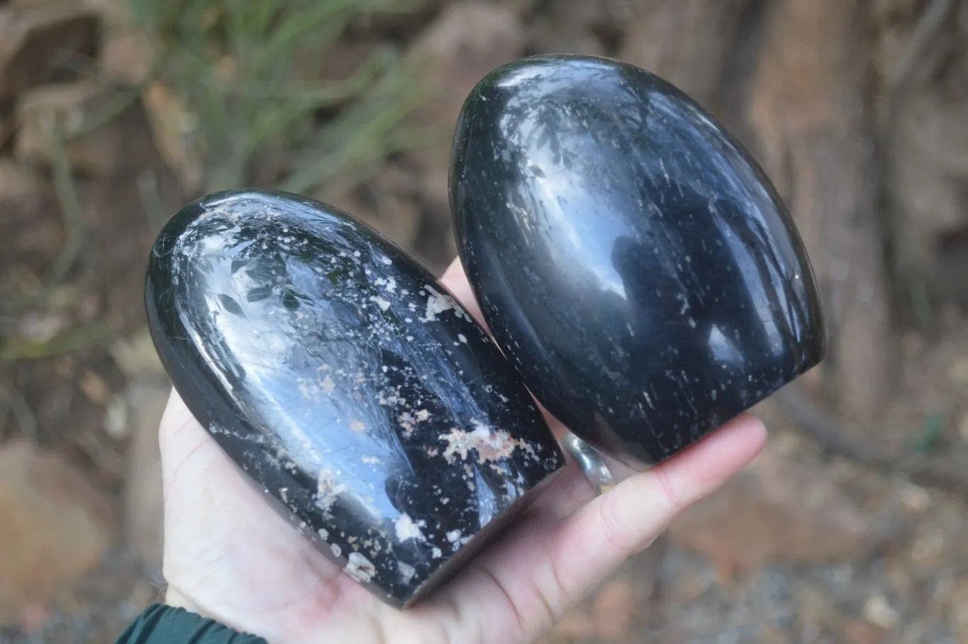 Polished Schorl Black Tourmaline Standing Free Forms x 2 From Madagascar