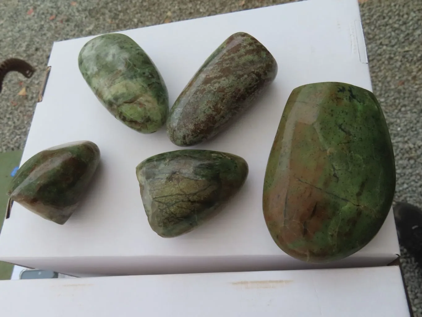 Polished Small Green Chrysoprase Standing Free Forms  x 5 From Madagascar