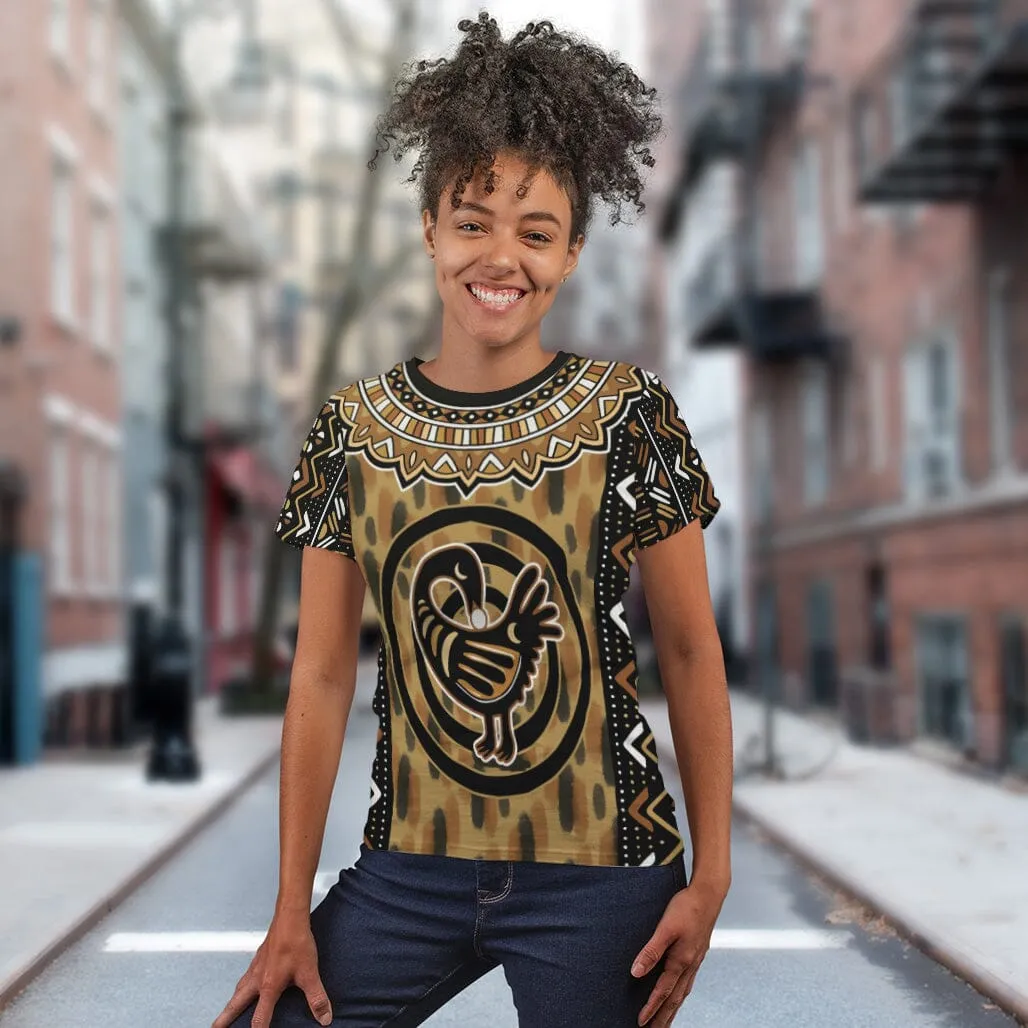 Printed Mud Cloth and Adinkra Symbol T-shirt