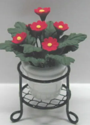 Red Flowers with Black Wire Stand