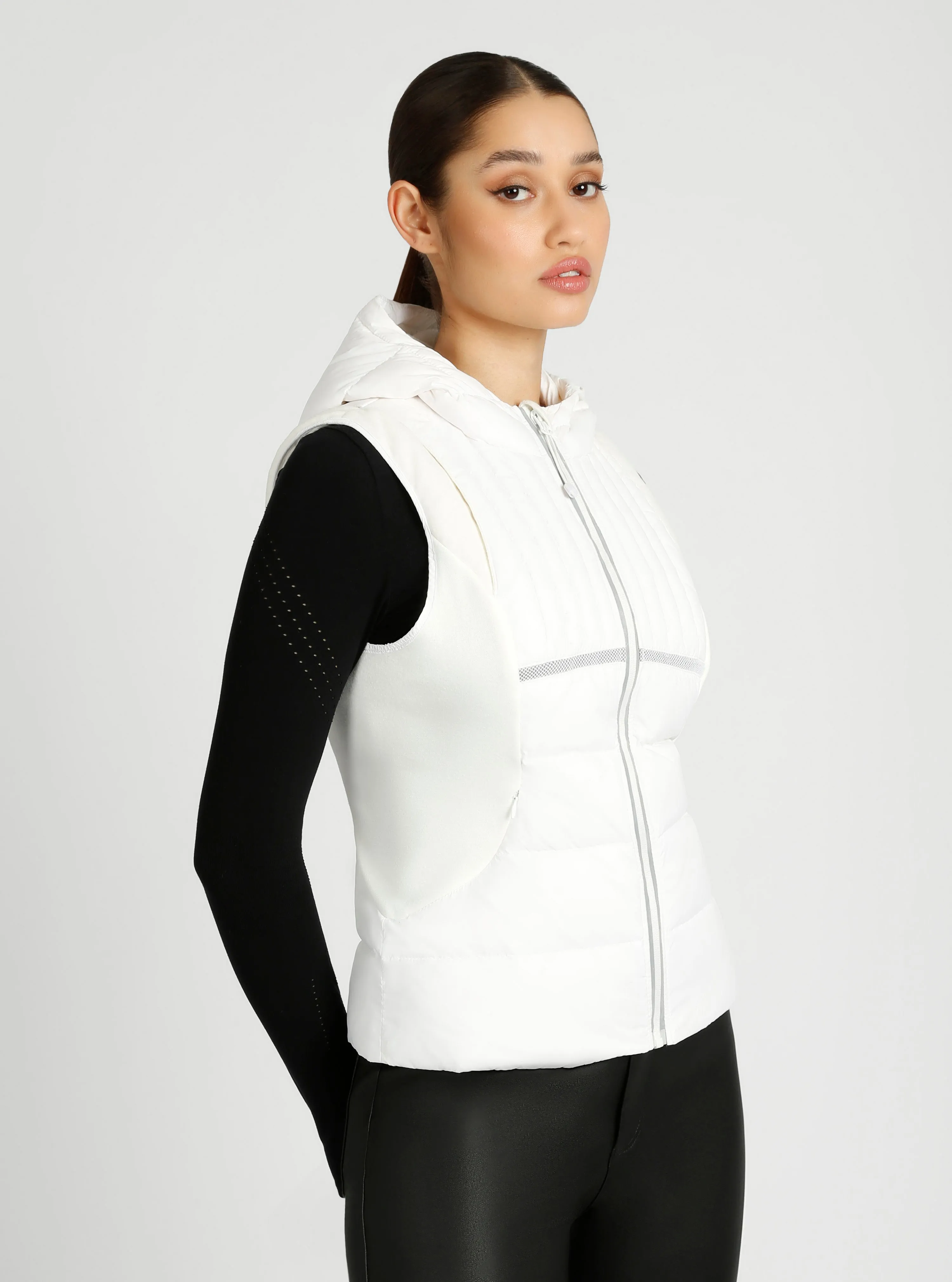 Reflective Inset Down Filled Feather Weight Vest - White