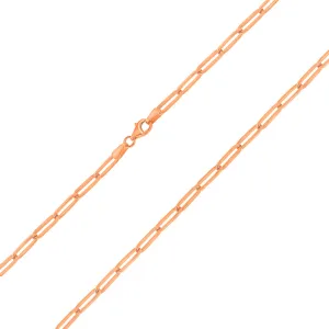 Solid 14k Rose Gold Polished 3mm Paperclip Chain Link Necklace with Lobster Clasp