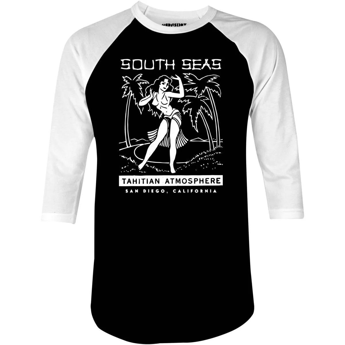 South Seas - San Diego, CA - Vintage Tiki Bar - 3/4 Sleeve Raglan T-Shirt