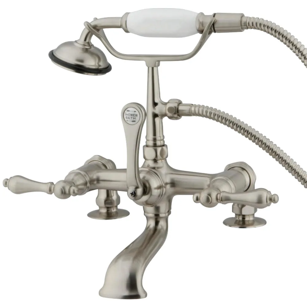 Vintage 7" Deck Mount Tub Faucet With Personal Hand Shower & Metal Lever Handle