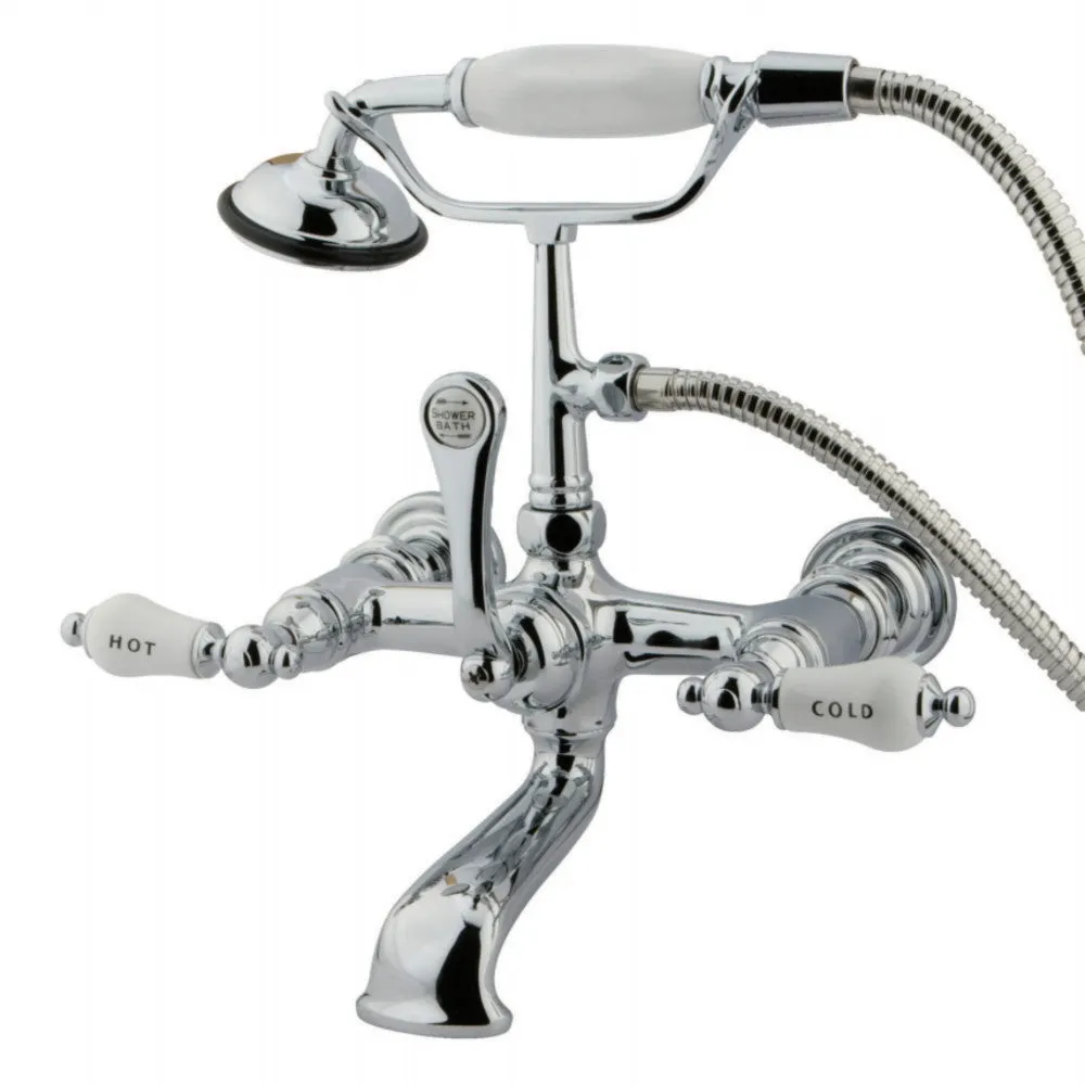 Vintage Leg Tub Filler W/ Hand Shower & Straight Arm In Procelain Lever Handle