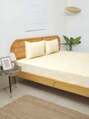 Westside Home Yellow Cherry Blossom Double Bed Flat Sheet and Pillowcase Set