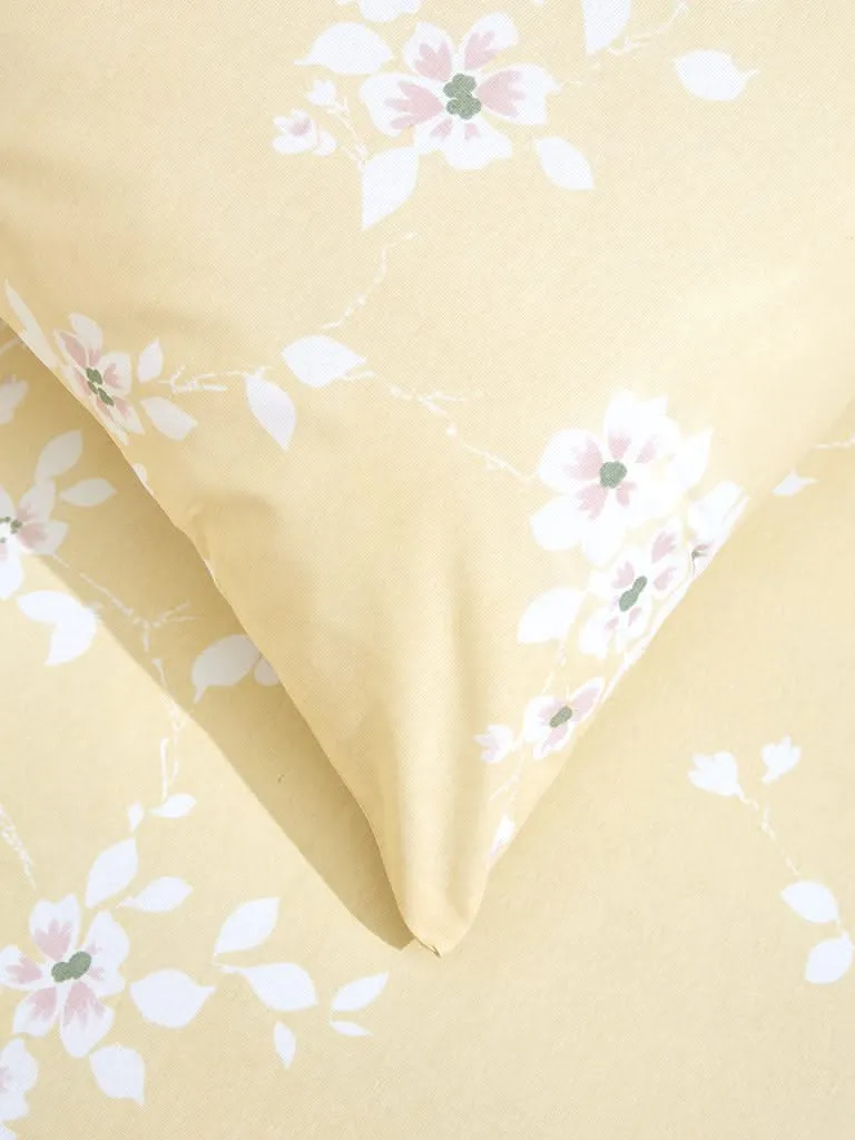 Westside Home Yellow Cherry Blossom King Bed Flat Sheet and Pillowcase Set