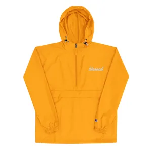 Yellow Cursive Blessed Embroidered Champion Packable Jacket