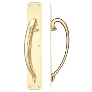 Zoo Cast Brass Large Pull Handle with Backplate - Left Handed - 457 x 76mm-Polished Brass